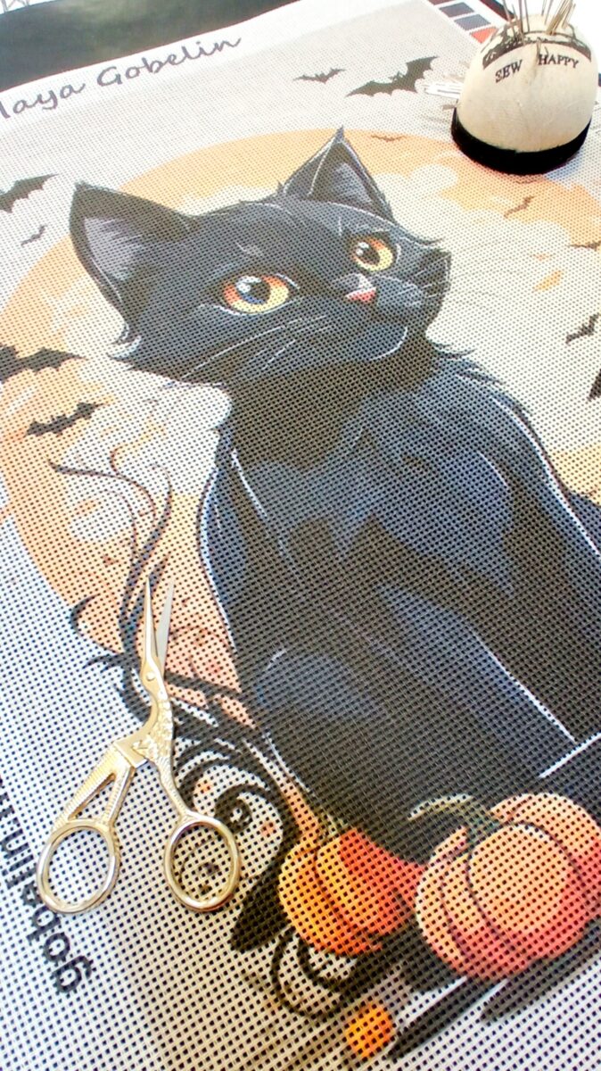 die halloween schwarze katze (mg 690) gobelin stickbild stickpackung