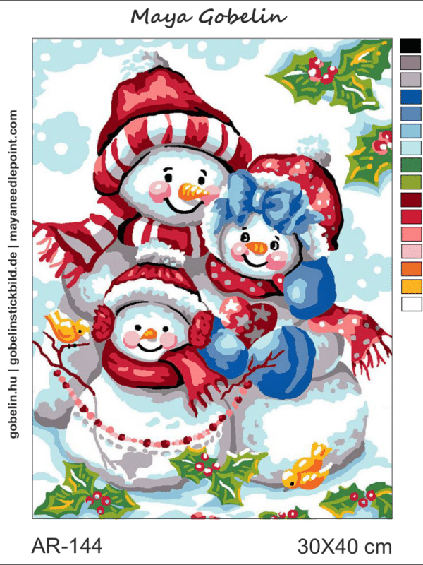 schneemann familie (ar 144) gobelin stickbild stickpackung