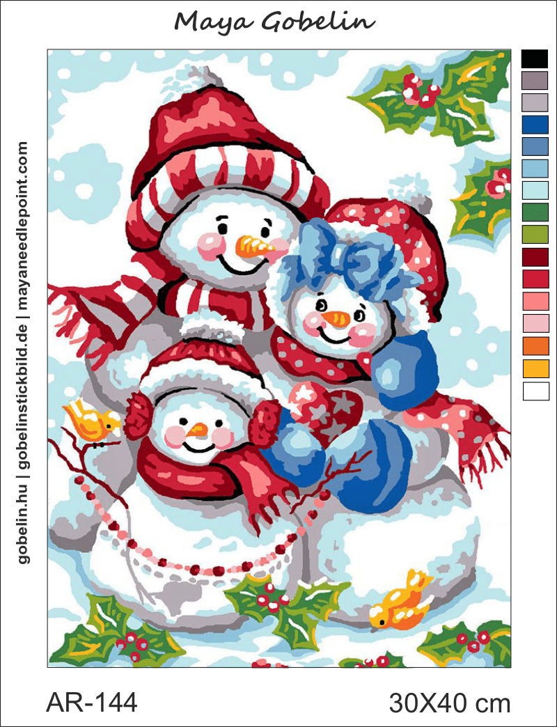 schneemann familie (ar 144) gobelin stickbild stickpackung