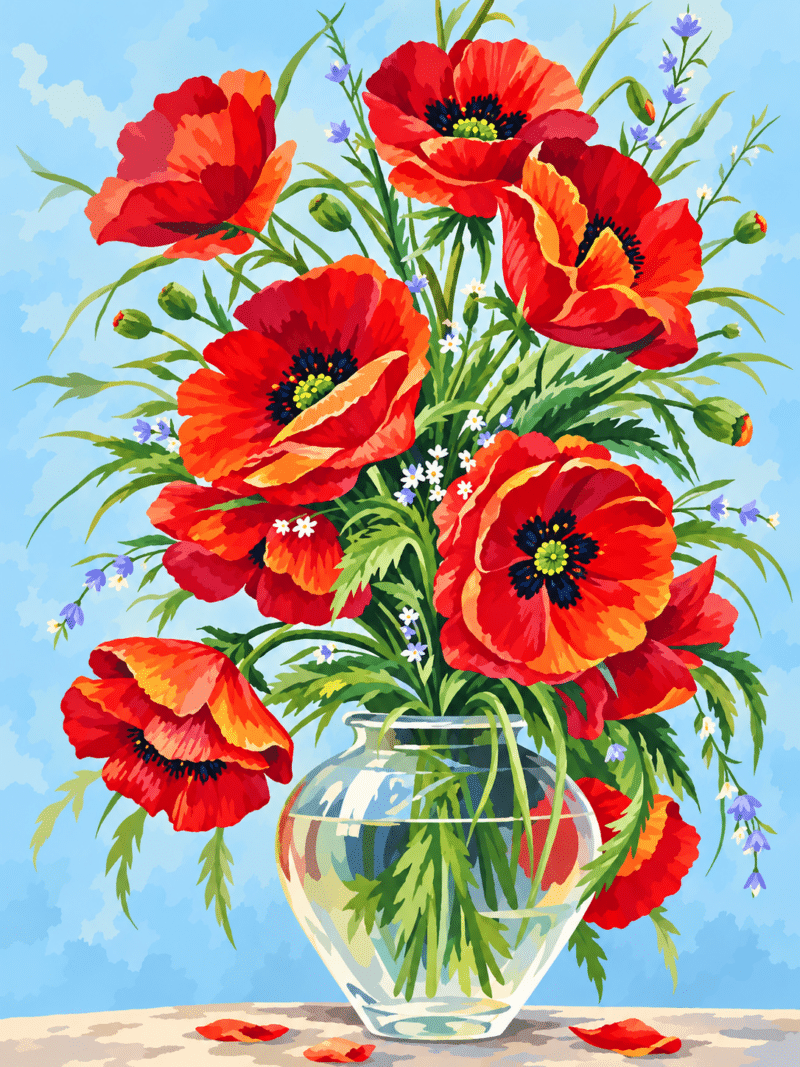 mohnblumen stillleben (mg 755) gobelin stickbild stickpackung