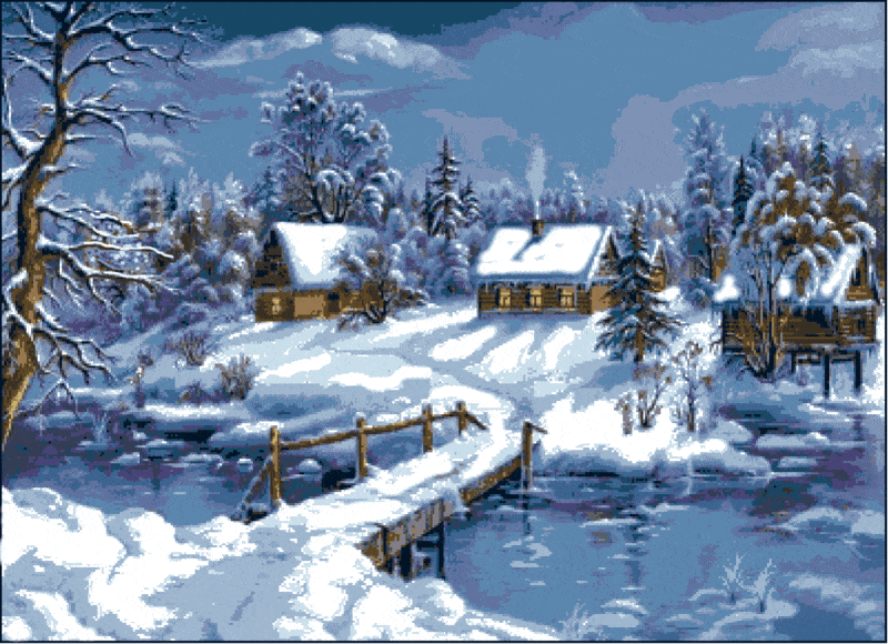 winter im dorf (fe 120) gobelin stickbild stickpackung