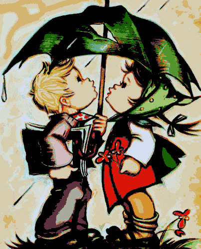 schulkinder im regen (gy 068) gobelin stickbild stickpackung