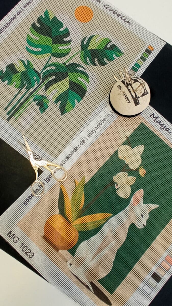minimalistische katze mit orchidee (mg 1023) gobelin stickbild stickpackung