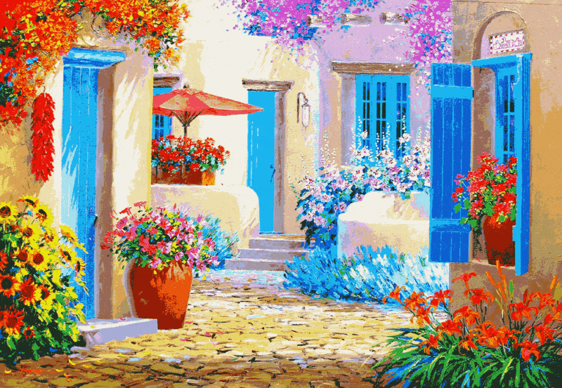 floral mediterrane straße (mg 024) gobelin stickbild stickpackung