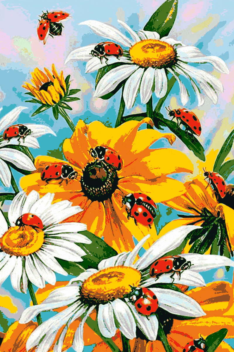blumen und marienkäfer (mg 053) gobelin stickbild stickpackung