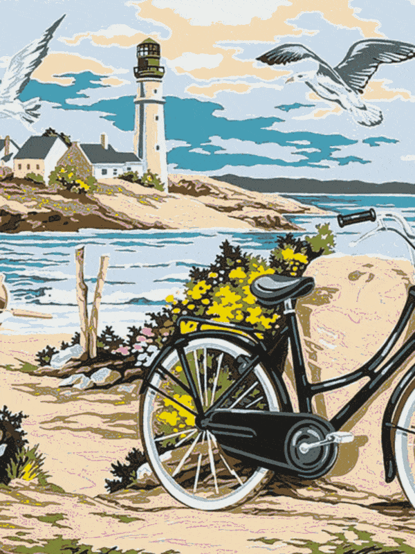 fahrrad, boot, leuchtturm (mg 061) gobelin stickbild stickpackung