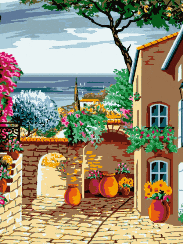 mediterraner blumenhof (mg 064) gobelin stickbild stickpackung