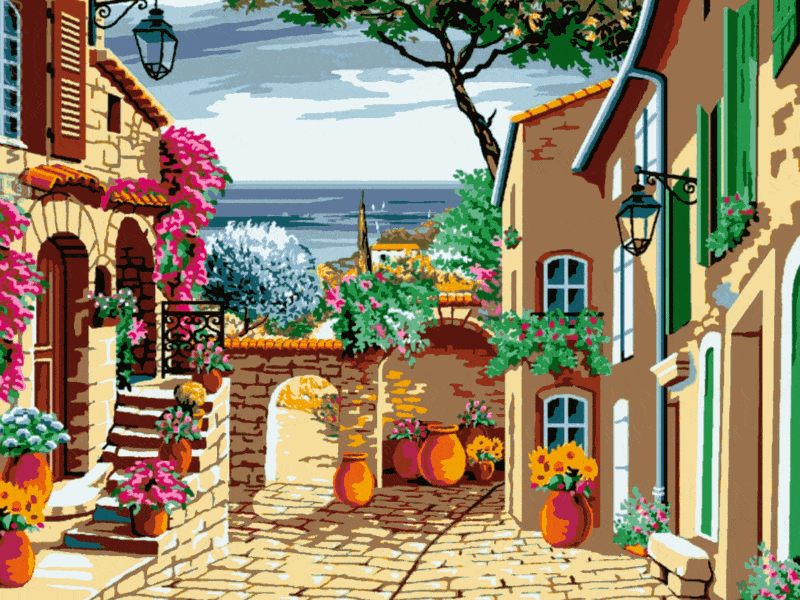 mediterraner blumenhof (mg 064) gobelin stickbild stickpackung