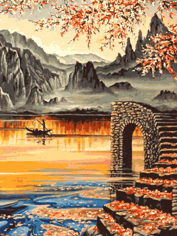 sonnenuntergang über dem fluss (mg 229) gobelin stickbild stickpackung