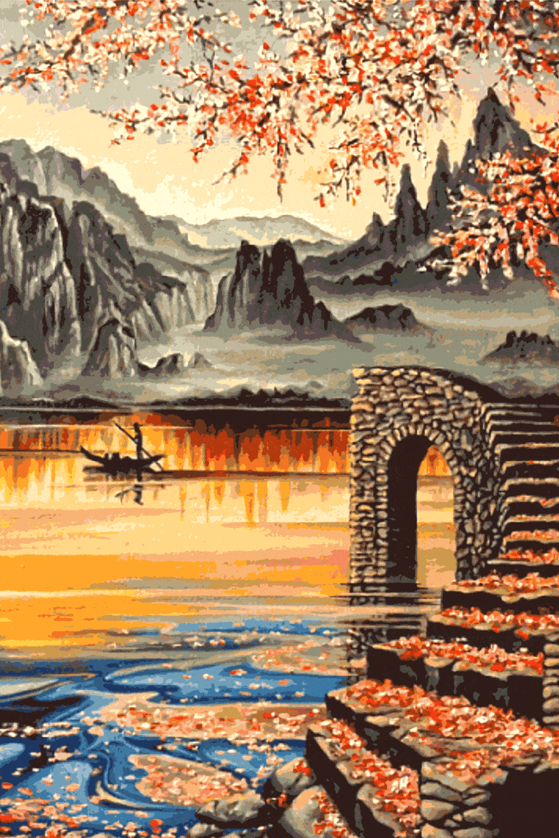 sonnenuntergang über dem fluss (mg 229) gobelin stickbild stickpackung