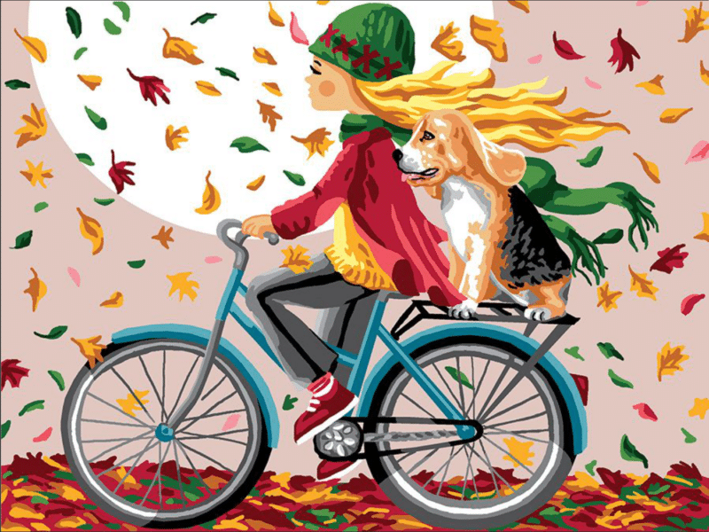 radfahren im herbst (mg 237) gobelin stickbild stickpackung