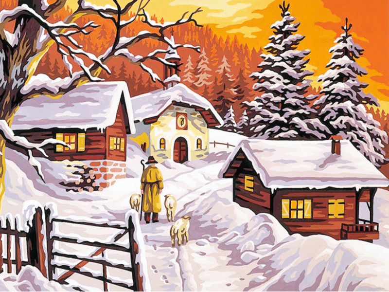 auf dem heimweg im schnee (mg 242) gobelin stickbild stickpackung