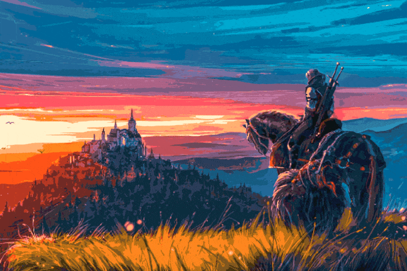 ritter bei sonnenuntergang (mg 249) gobelin stickbild stickpackung