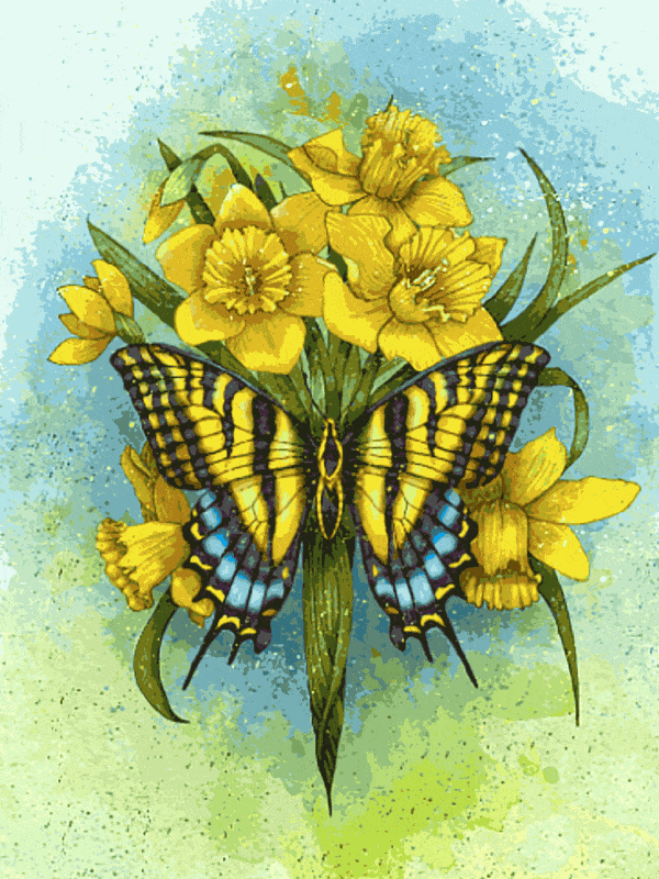 gelber schmetterling und blumen (mg 253) gobelin stickbild stickpackung