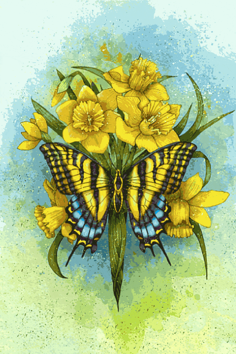 gelber schmetterling und blumen (mg 253) gobelin stickbild stickpackung