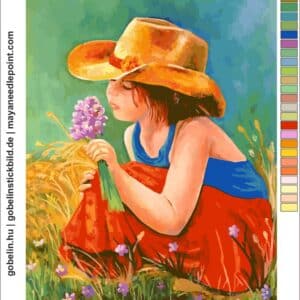 das kleine mädchen, das blumen pflückt (mg 288) gobelin stickbild stickpackung