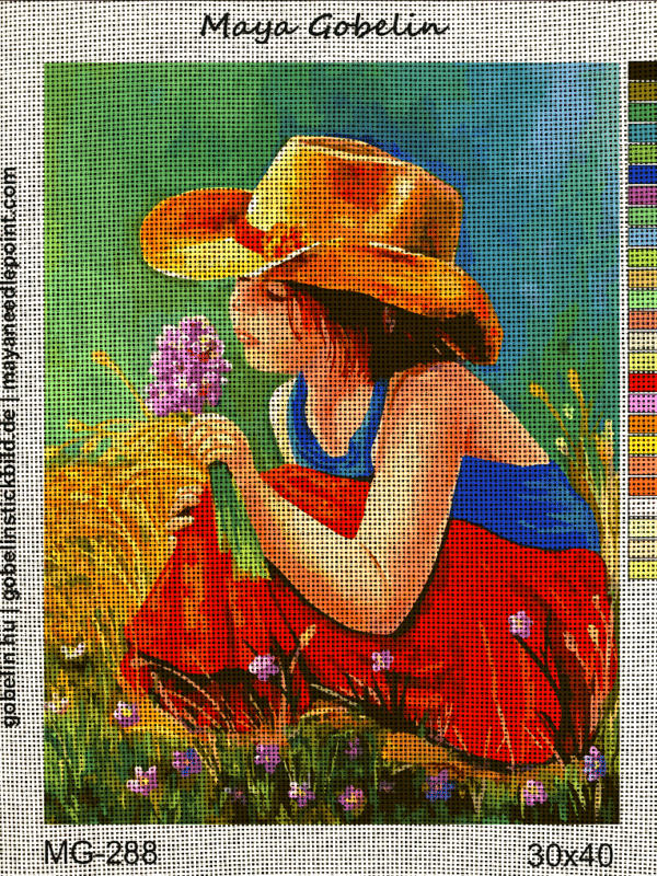 das kleine mädchen, das blumen pflückt (mg 288) gobelin stickbild stickpackung