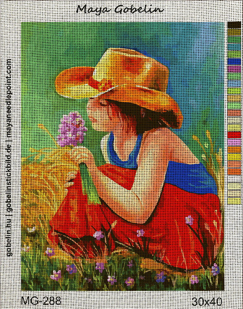 das kleine mädchen, das blumen pflückt (mg 288) gobelin stickbild stickpackung