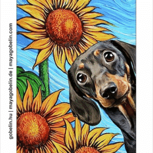 dackel in den sonnenblumen (mg 339) gobelin stickbild stickpackung