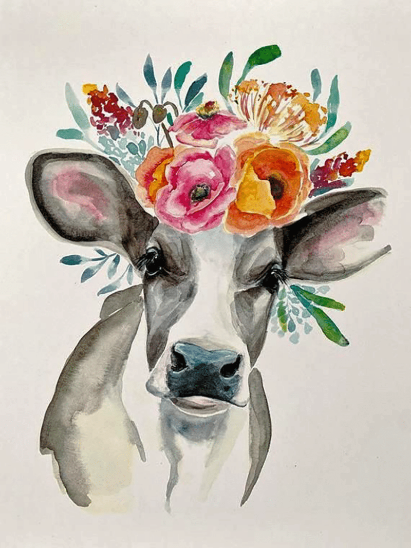 kuh mit blumen (mg 343) gobelin stickbild stickpackung
