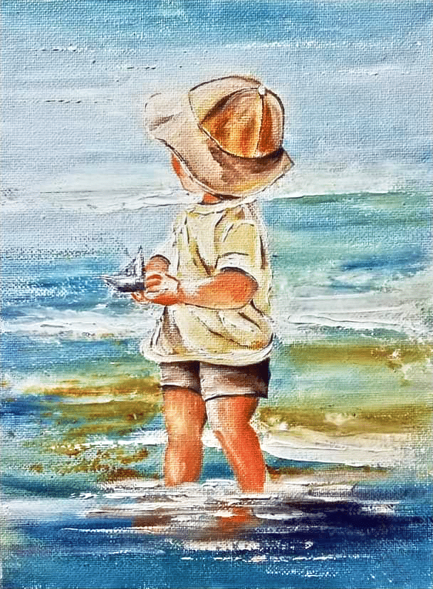 kleiner junge am strand (mg 377) gobelin stickbild stickpackung