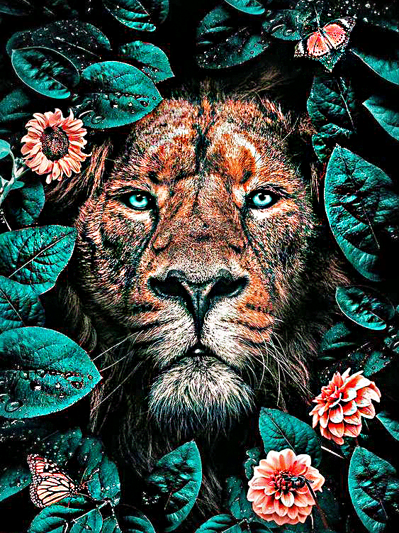 löwe mit blumen (mg 392) gobelin stickbild stickpackung