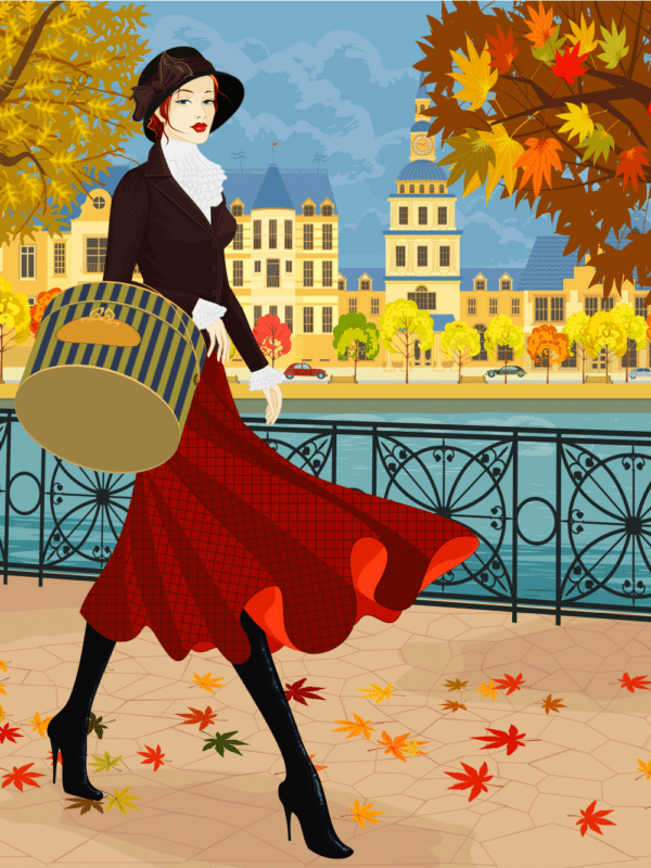 frau in der stadt (mg 483) gobelin stickbild stickpackung