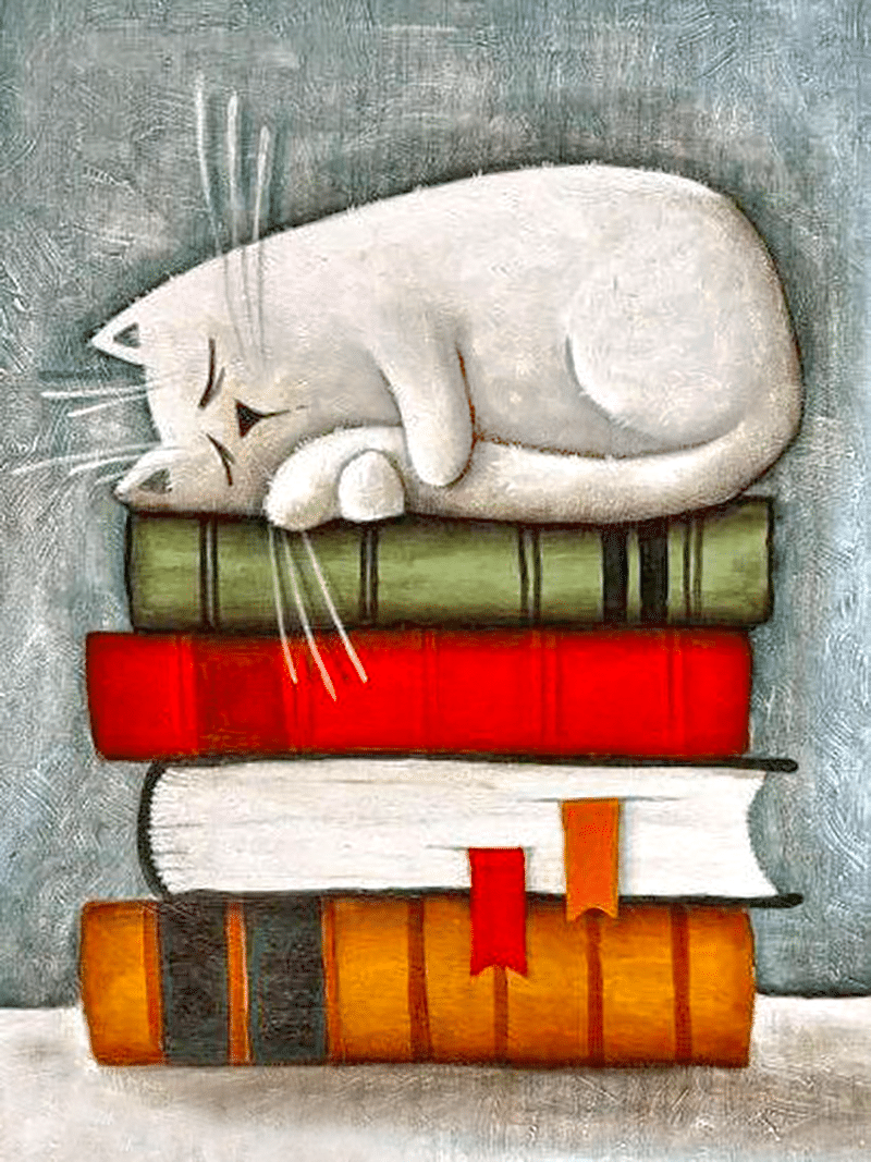 katze liegt auf den büchern (mg 623) gobelin stickbild stickpackung