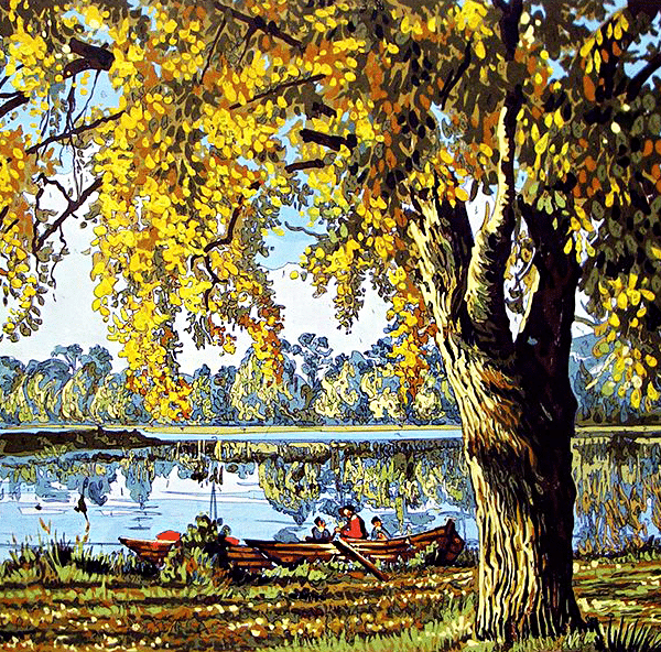 bootfahren im herbst (mg 627) gobelin stickbild stickpackung