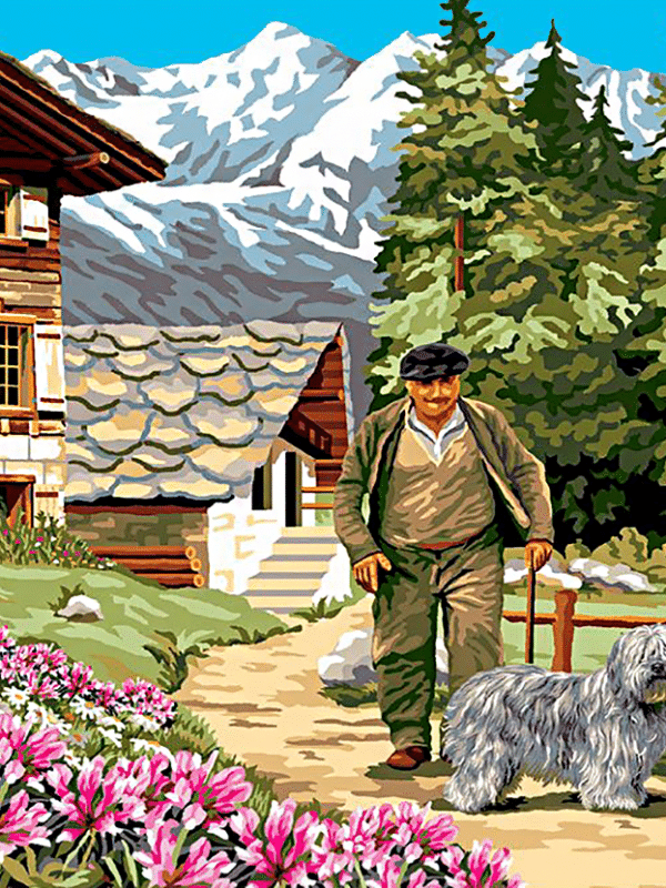 bauer mit hunden (mg 639) gobelin stickbild stickpackung