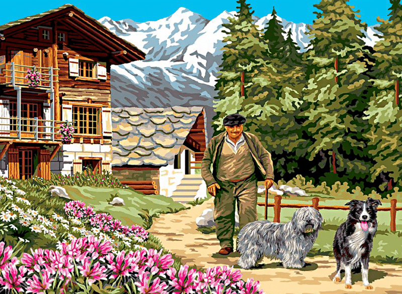 bauer mit hunden (mg 639) gobelin stickbild stickpackung
