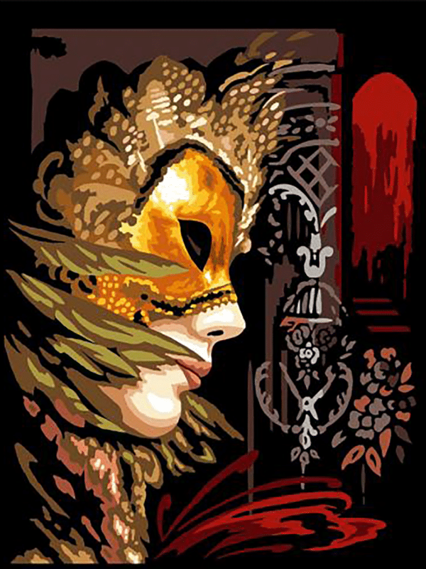 frau mit maske (mg 644) gobelin stickbild stickpackung