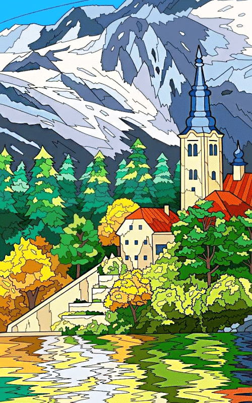 kirche in den bergen (mg 684) gobelin stickbild stickpackung