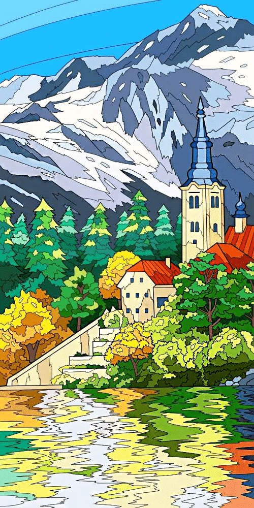 kirche in den bergen (mg 684) gobelin stickbild stickpackung