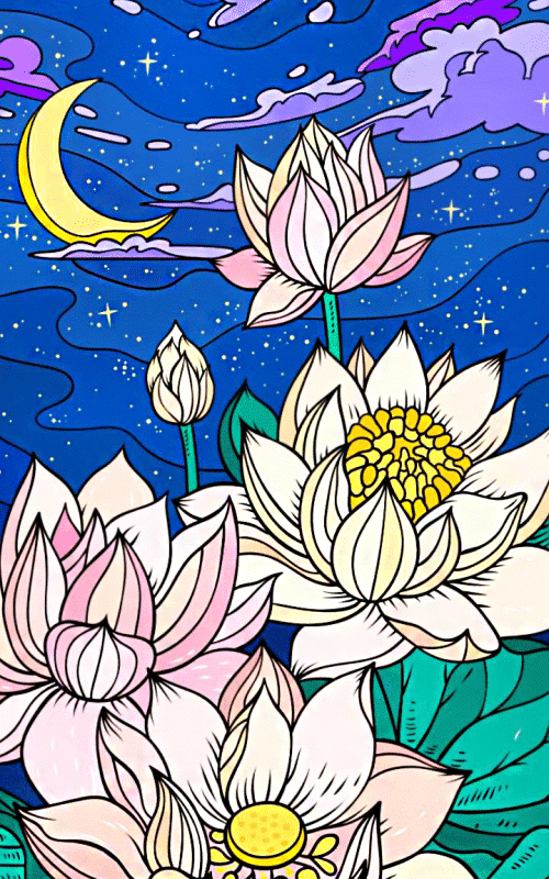 lotusblumen in der nacht (mg 685) gobelin stickbild stickpackung