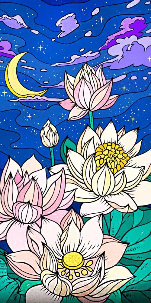 lotusblumen in der nacht (mg 685) gobelin stickbild stickpackung