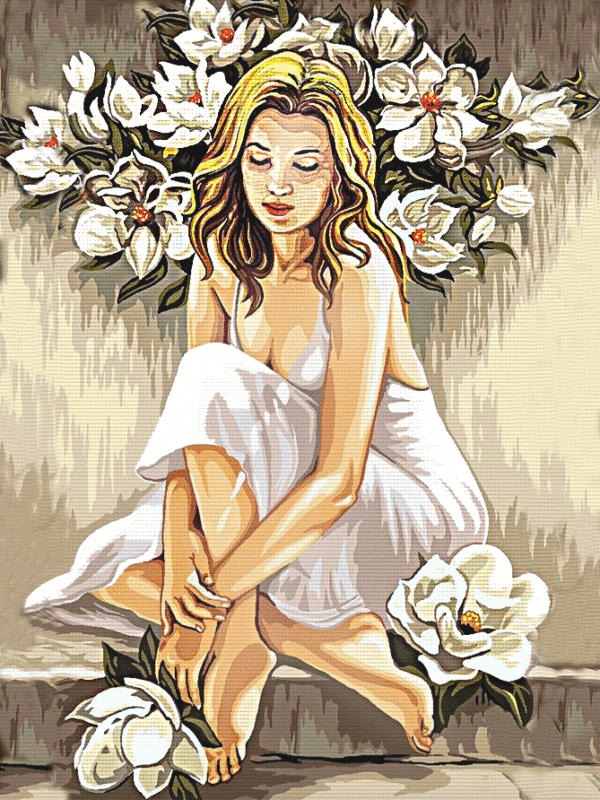 mädchen und magnolien (mg 701) gobelin stickbild stickpackung