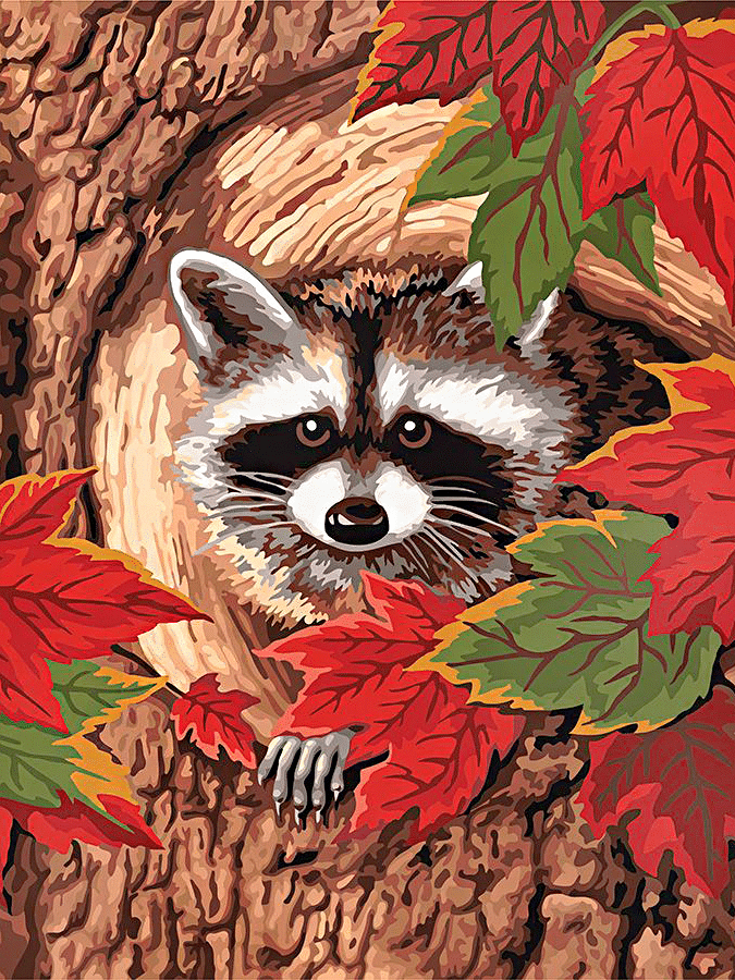 waschbär auf dem baum (mg 711) gobelin stickbild stickpackung