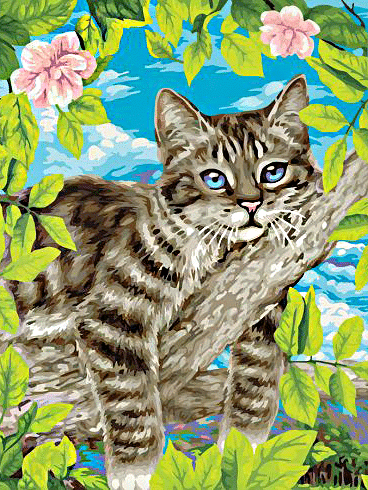 katze auf dem baum (mg 718) gobelin stickbild stickpackung