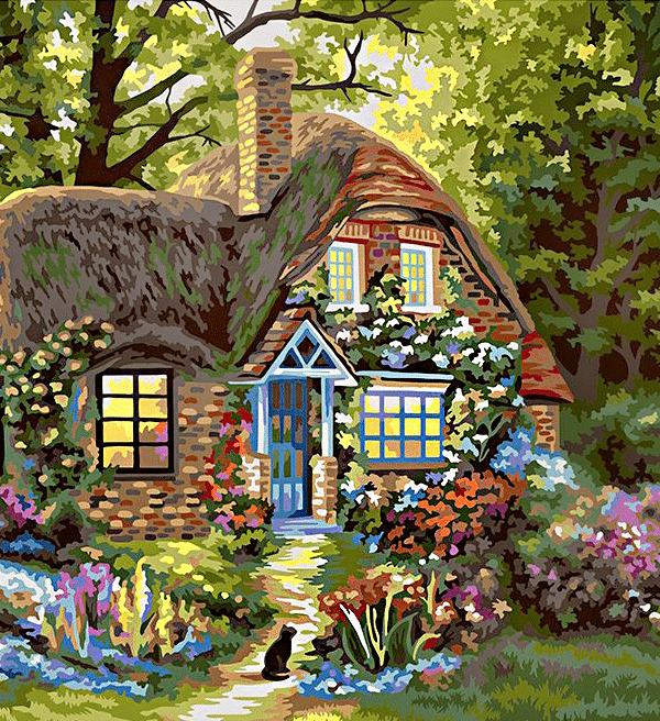 kleines haus im wald (mg 726) gobelin stickbild stickpackung