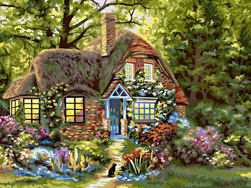 kleines haus im wald (mg 726) gobelin stickbild stickpackung