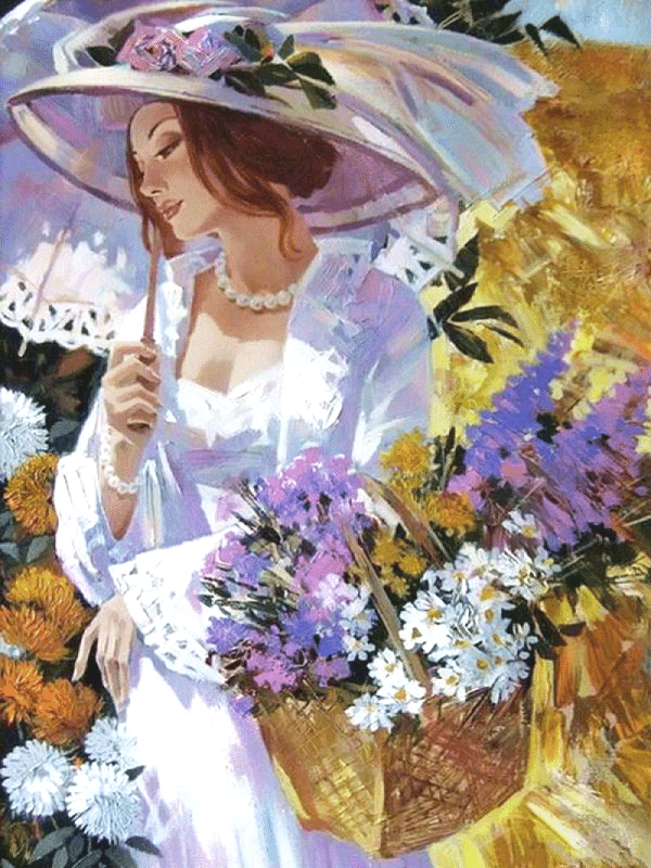 dame mit blumen (mg 780) gobelin stickbild stickpackung