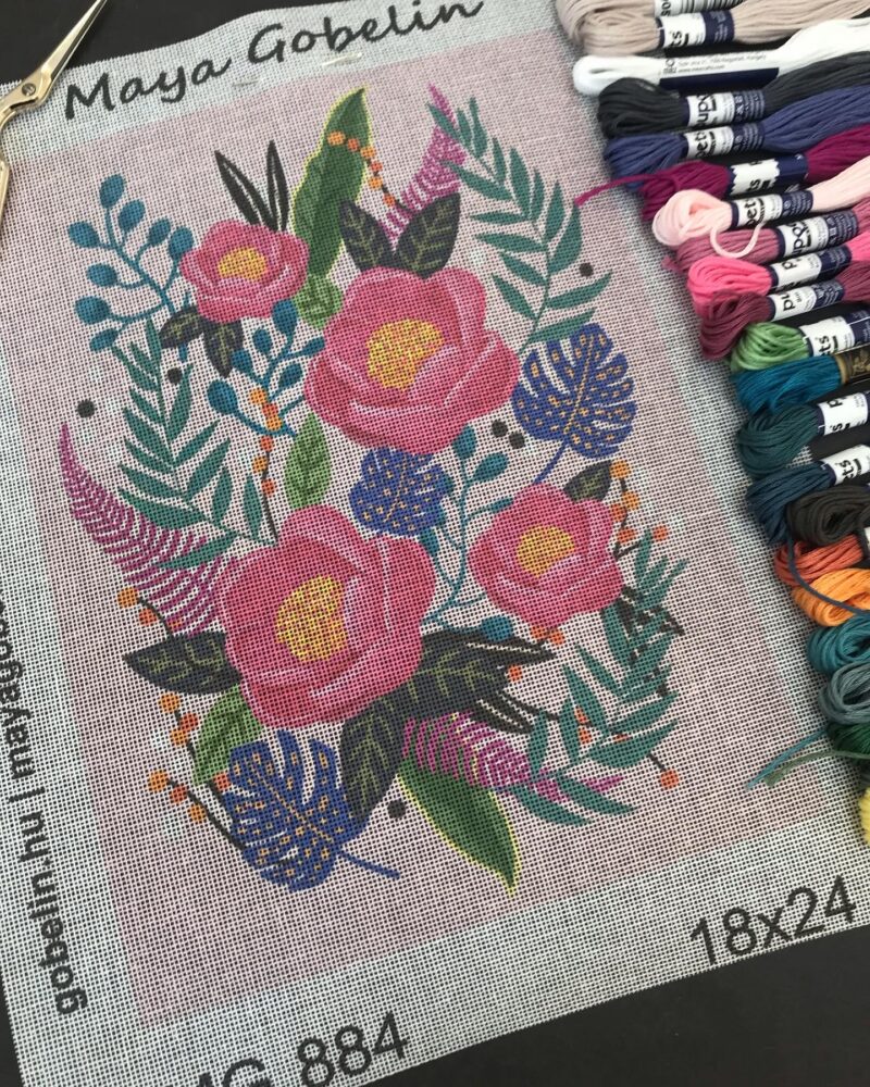pinke blumen (mg 884) gobelin stickbild stickpackung