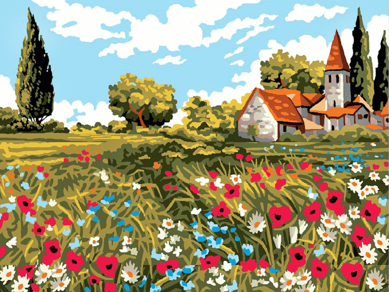 frühling im dorf (mg 960) gobelin stickbild stickpackung
