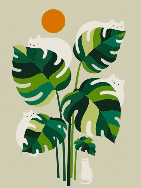 minimalistische katzen auf der monstera (mg 1024) gobelin stickbild stickpackung